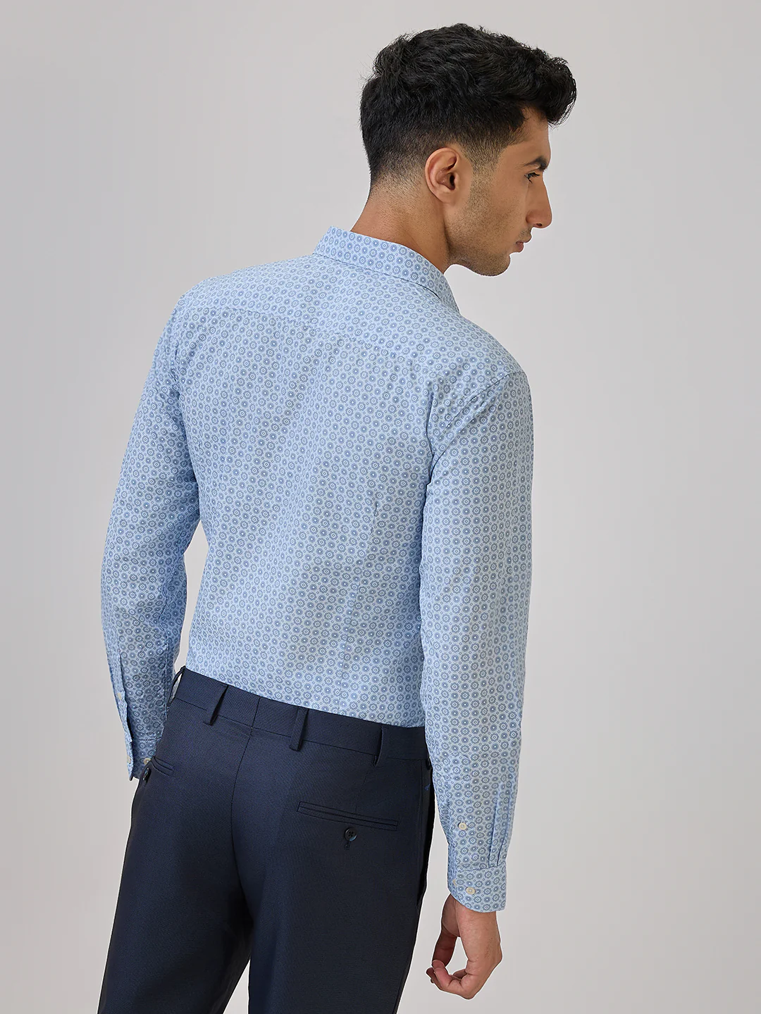 Raymond Men Blue Print Regular Fit Cotton Casual Shirt - Image 5