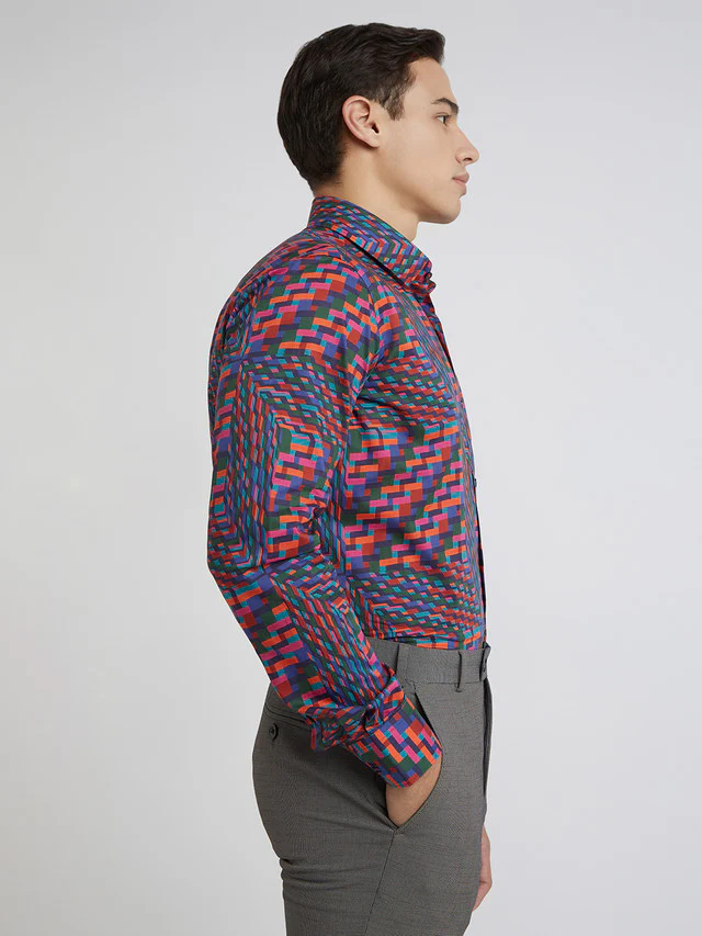 Raymond Men Blue Print Regular Fit Cotton Formal Shirt - Image 2