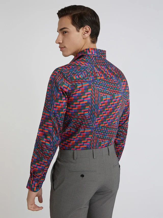 Raymond Men Blue Print Regular Fit Cotton Formal Shirt - Image 4