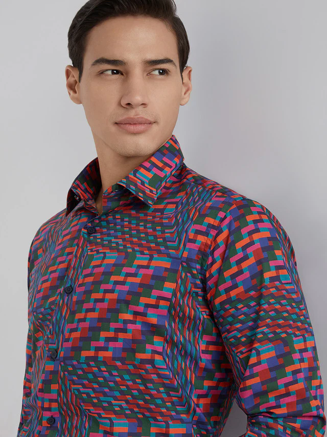 Raymond Men Blue Print Regular Fit Cotton Formal Shirt - Image 6
