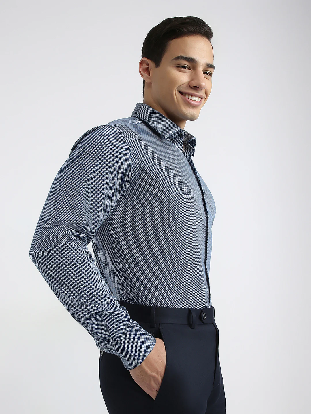 Raymond Men Blue Print Slim Fit Cotton Formal Shirt - Image 2