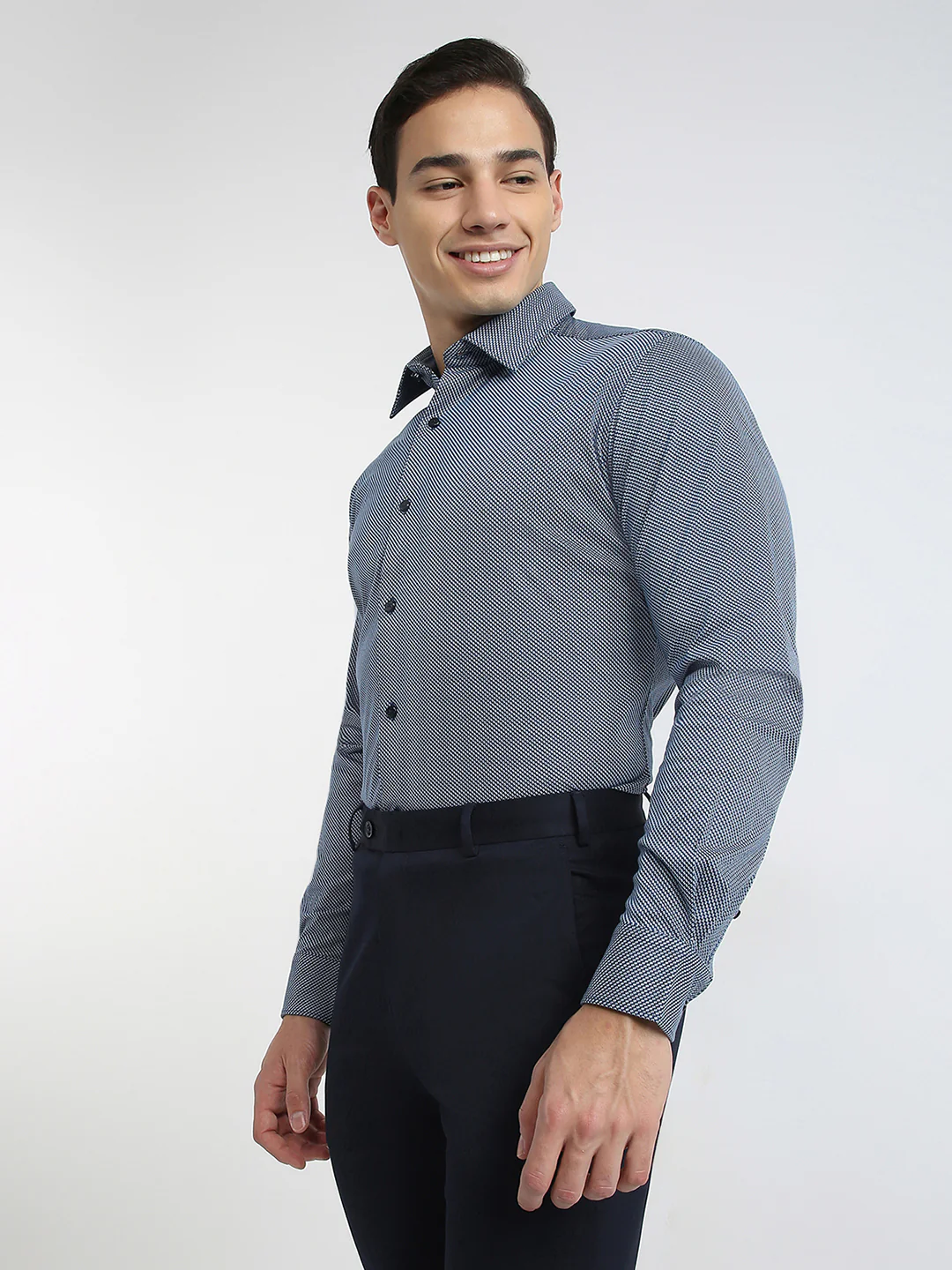 Raymond Men Blue Print Slim Fit Cotton Formal Shirt - Image 3