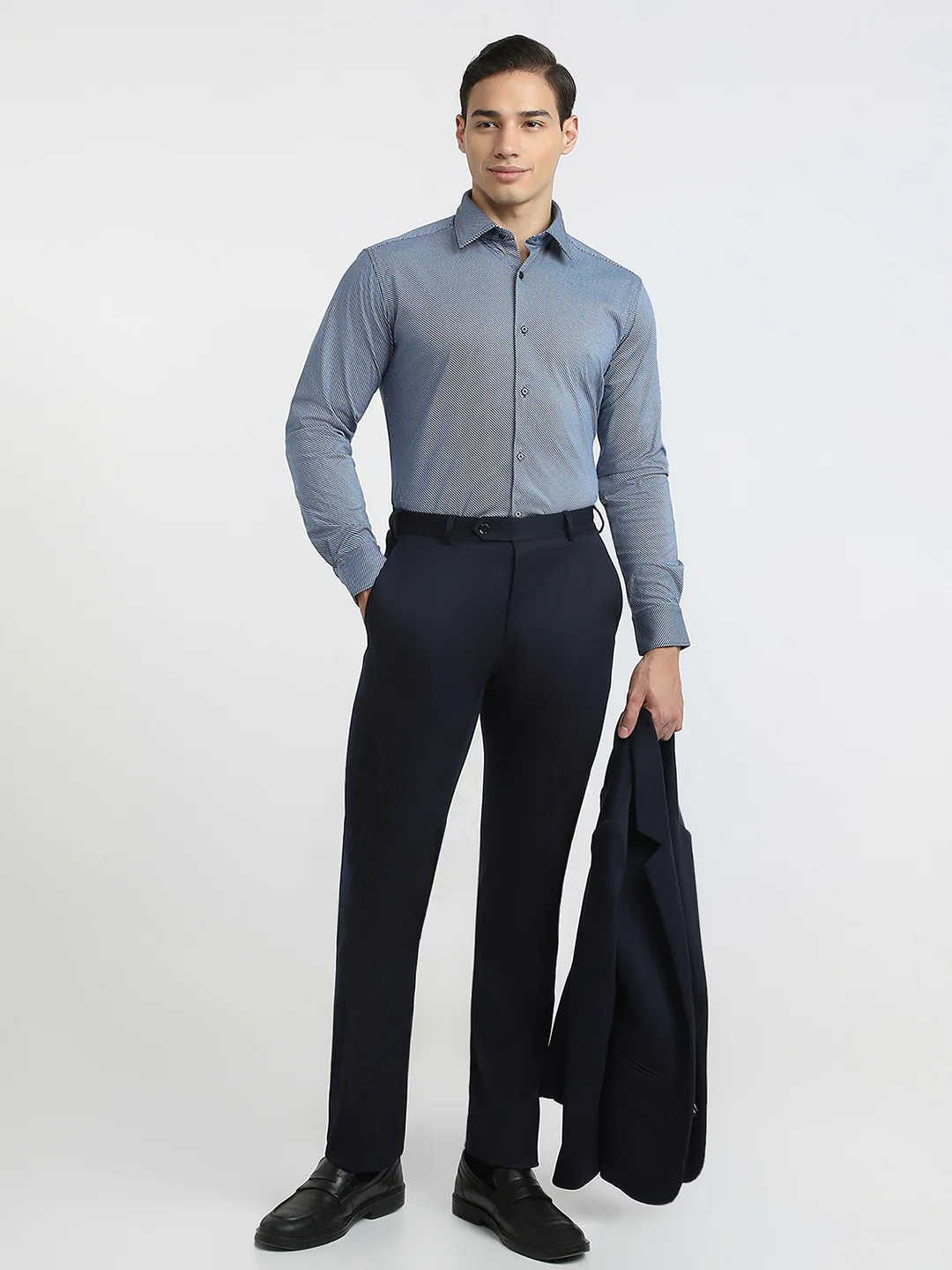 Raymond Men Blue Print Slim Fit Cotton Formal Shirt - Image 5