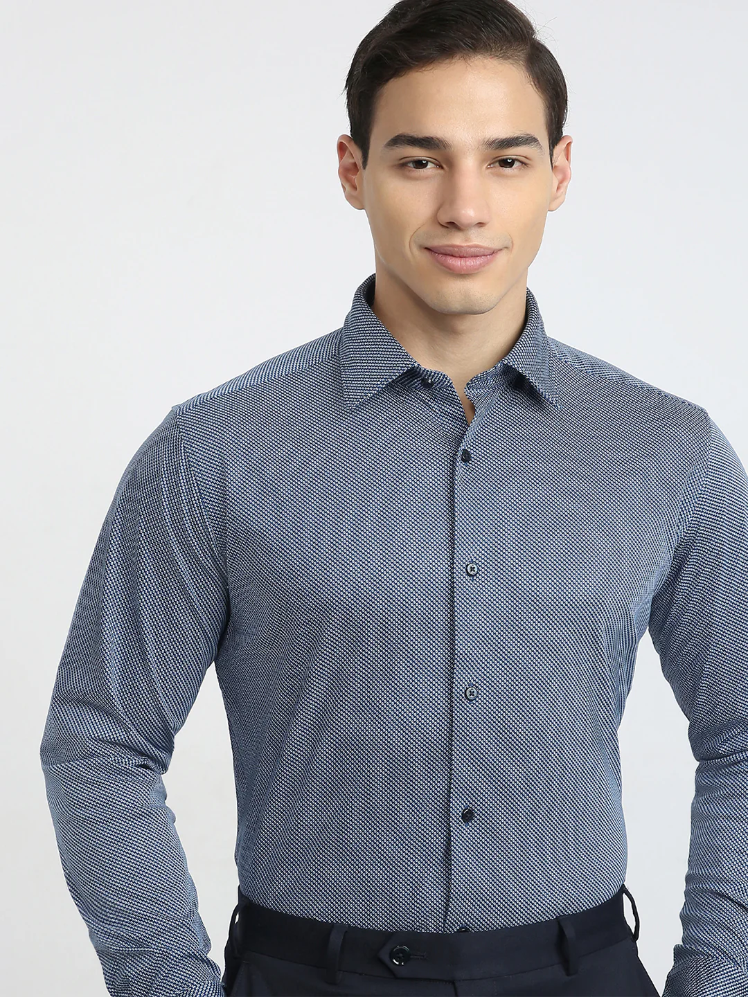 Raymond Men Blue Print Slim Fit Cotton Formal Shirt - Image 6