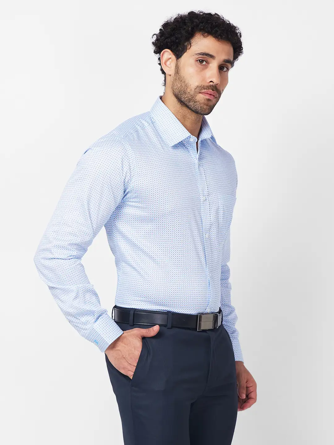 Raymond Men Blue Print Slim Fit Cotton Shirt - Image 2