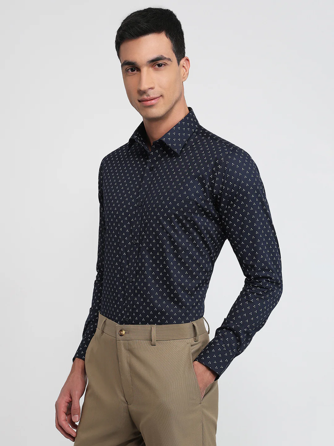 Raymond Men Blue Print Slim Fit Cotton Shirt - Image 2