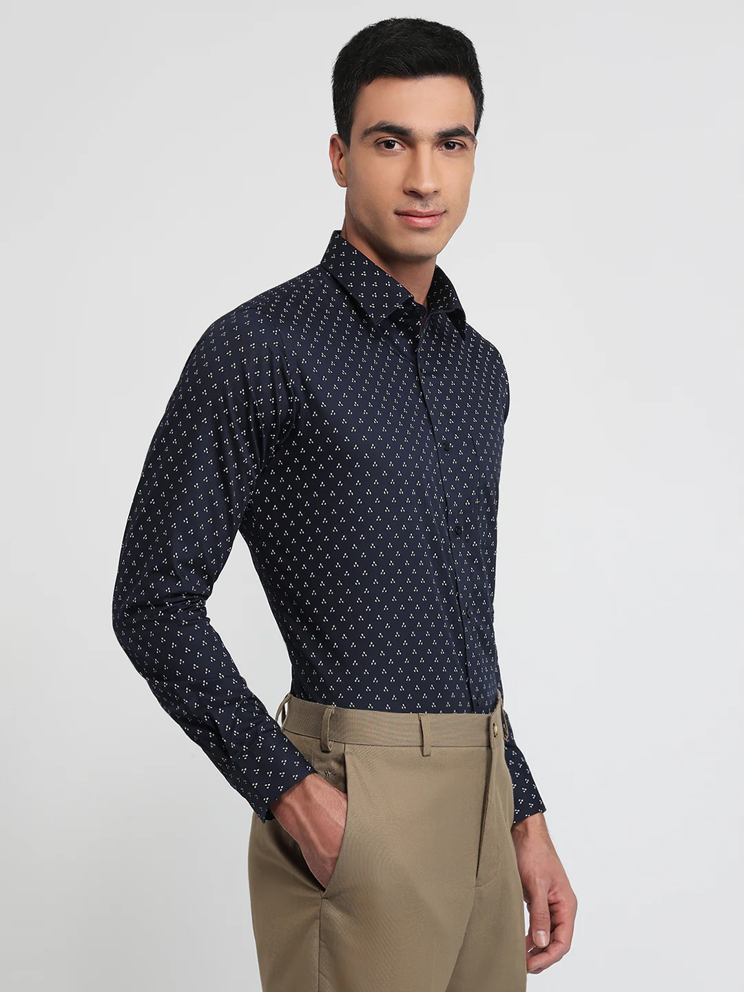 Raymond Men Blue Print Slim Fit Cotton Shirt - Image 3