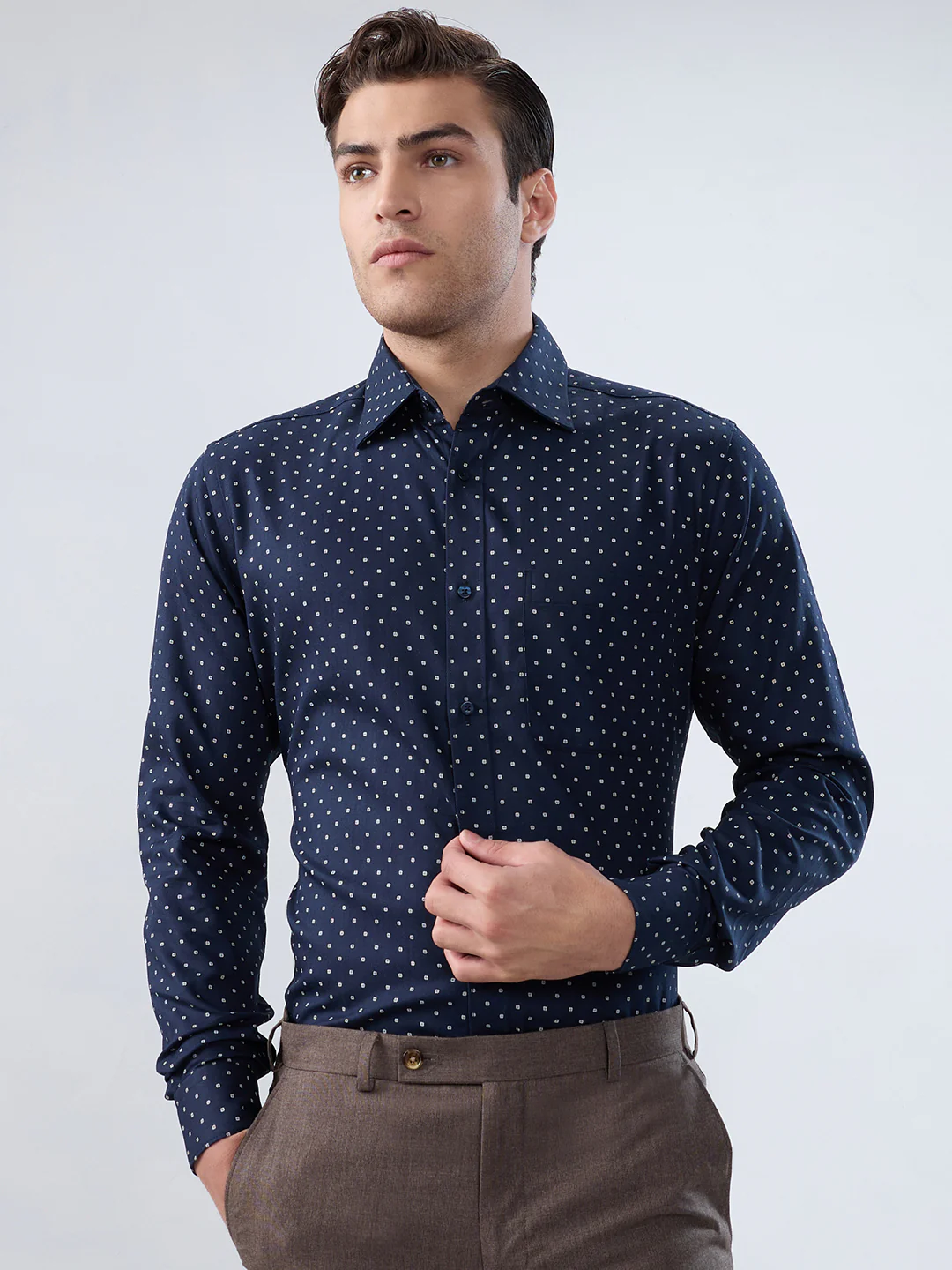 Raymond Men Blue Print Slim Fit Cotton Shirt