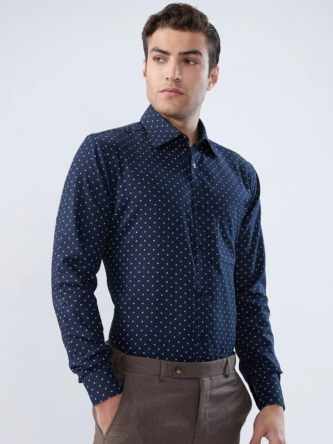 Raymond Men Blue Print Slim Fit Cotton Shirt - Image 2