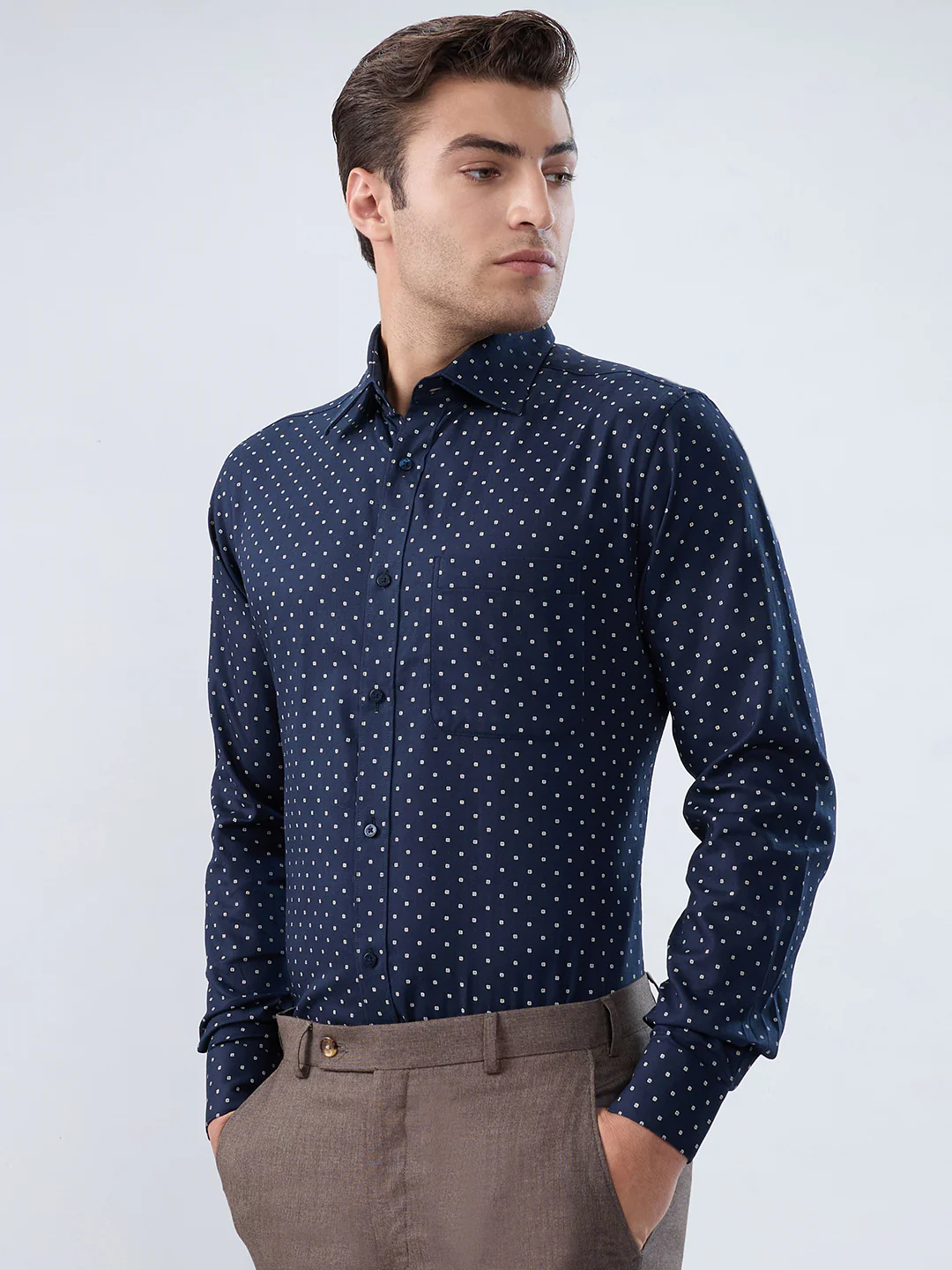 Raymond Men Blue Print Slim Fit Cotton Shirt - Image 3