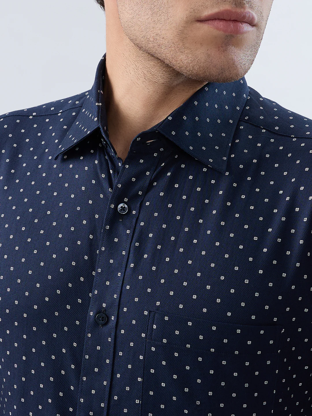 Raymond Men Blue Print Slim Fit Cotton Shirt - Image 6