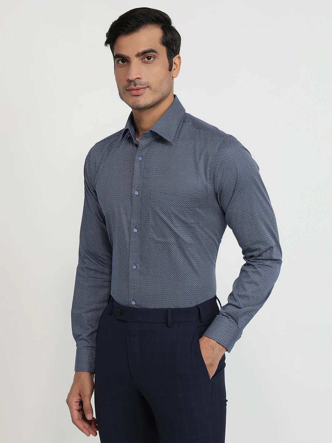 Raymond Men Blue Print Slim Fit Cotton Shirt - Image 2