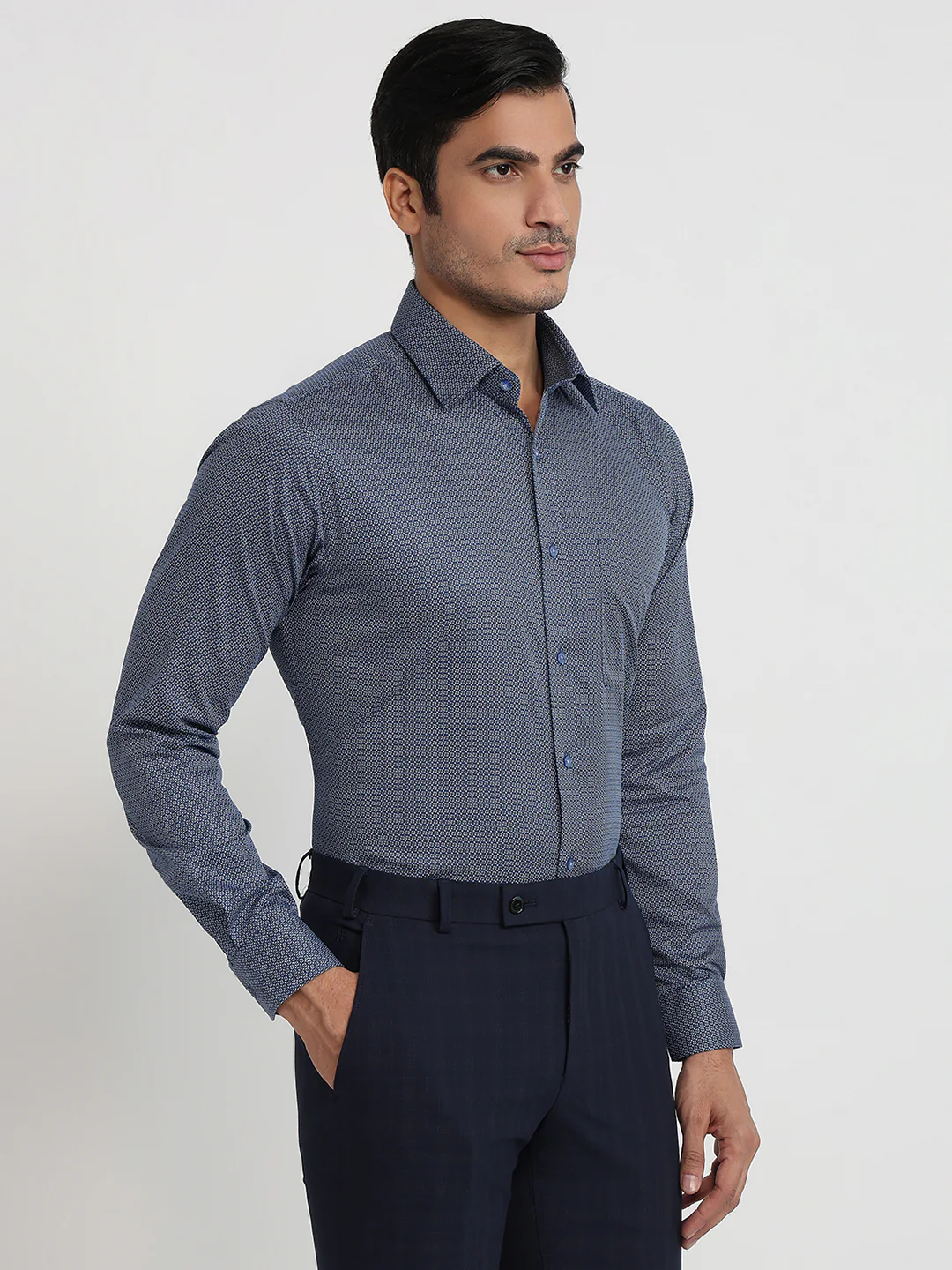 Raymond Men Blue Print Slim Fit Cotton Shirt - Image 3