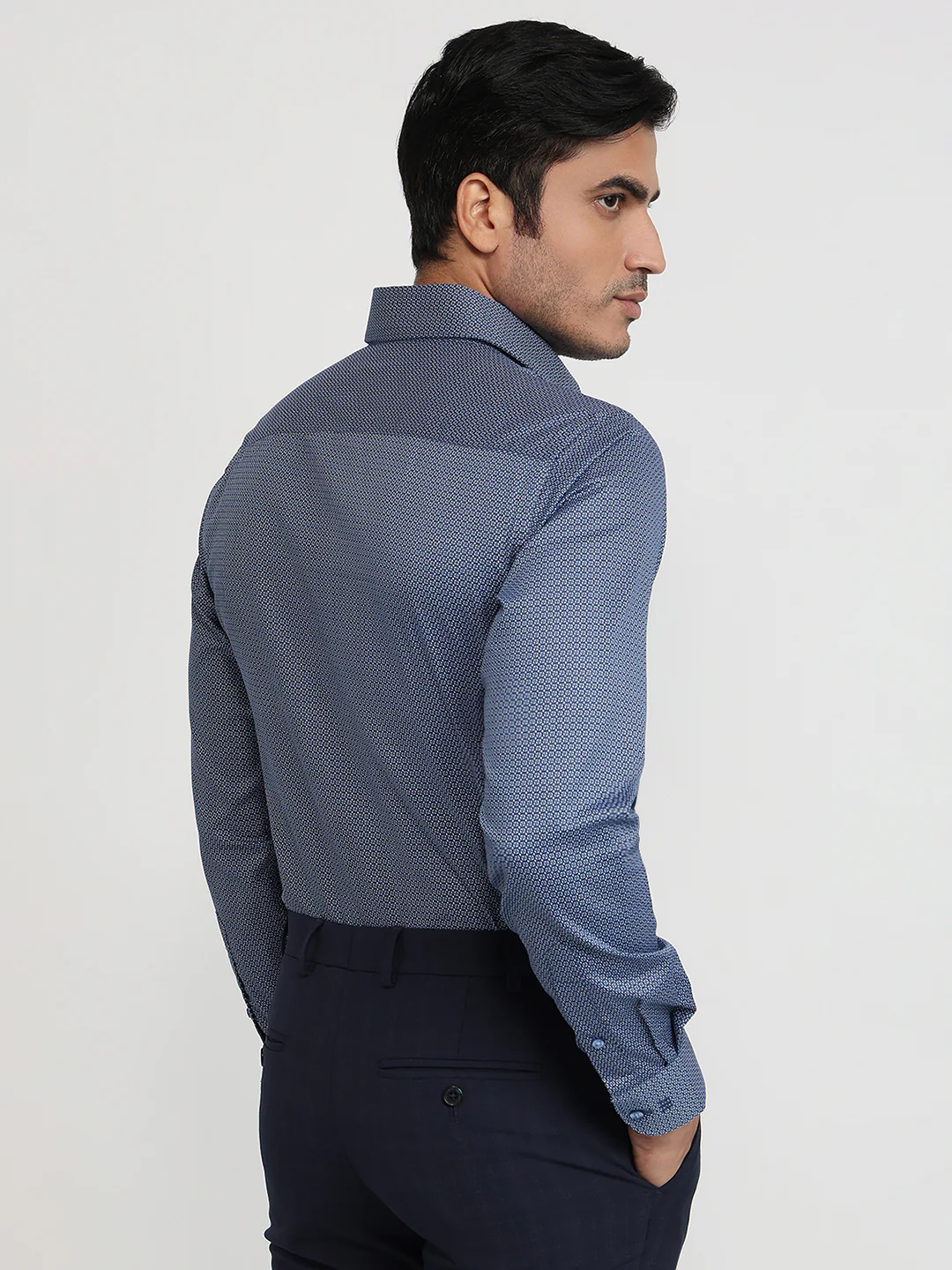 Raymond Men Blue Print Slim Fit Cotton Shirt - Image 4