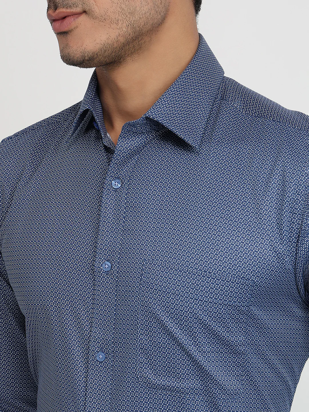 Raymond Men Blue Print Slim Fit Cotton Shirt - Image 6