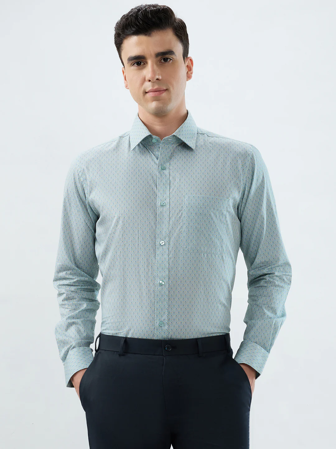 Raymond Men Blue Print Slim Fit Cotton Shirt