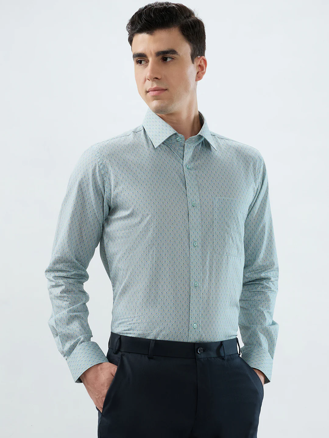Raymond Men Blue Print Slim Fit Cotton Shirt - Image 2