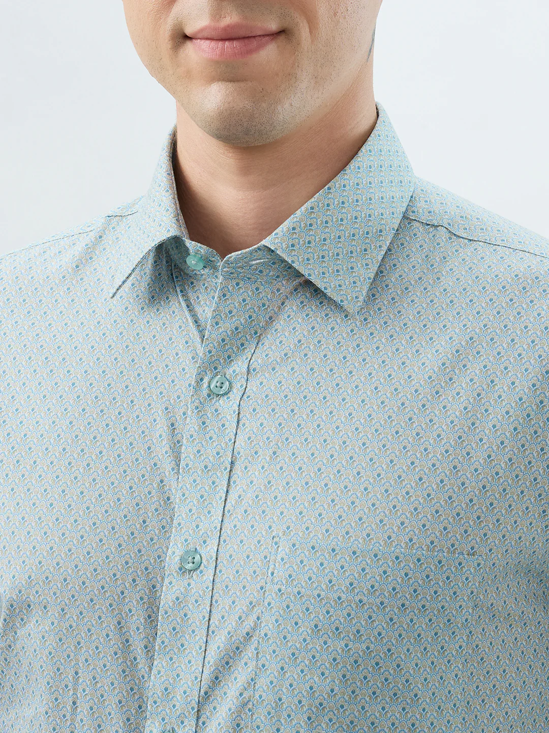 Raymond Men Blue Print Slim Fit Cotton Shirt - Image 6