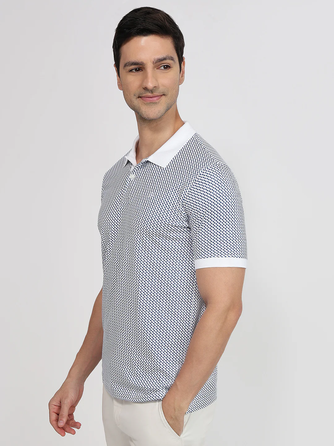 Raymond Men Blue Printed Modern Fit Cotton T-Shirt - Image 2