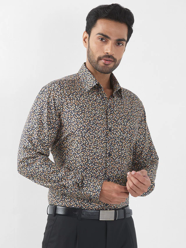 Raymond Men Blue Printed Regular Fit Cotton Blend Formal Shirt - Image 2