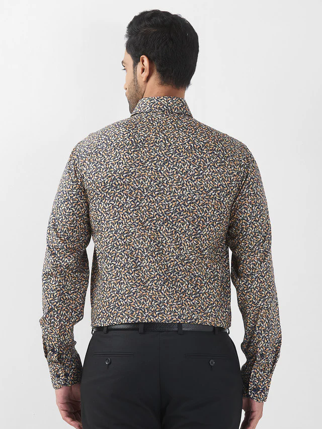 Raymond Men Blue Printed Regular Fit Cotton Blend Formal Shirt - Image 4