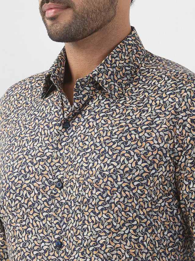 Raymond Men Blue Printed Regular Fit Cotton Blend Formal Shirt - Image 6