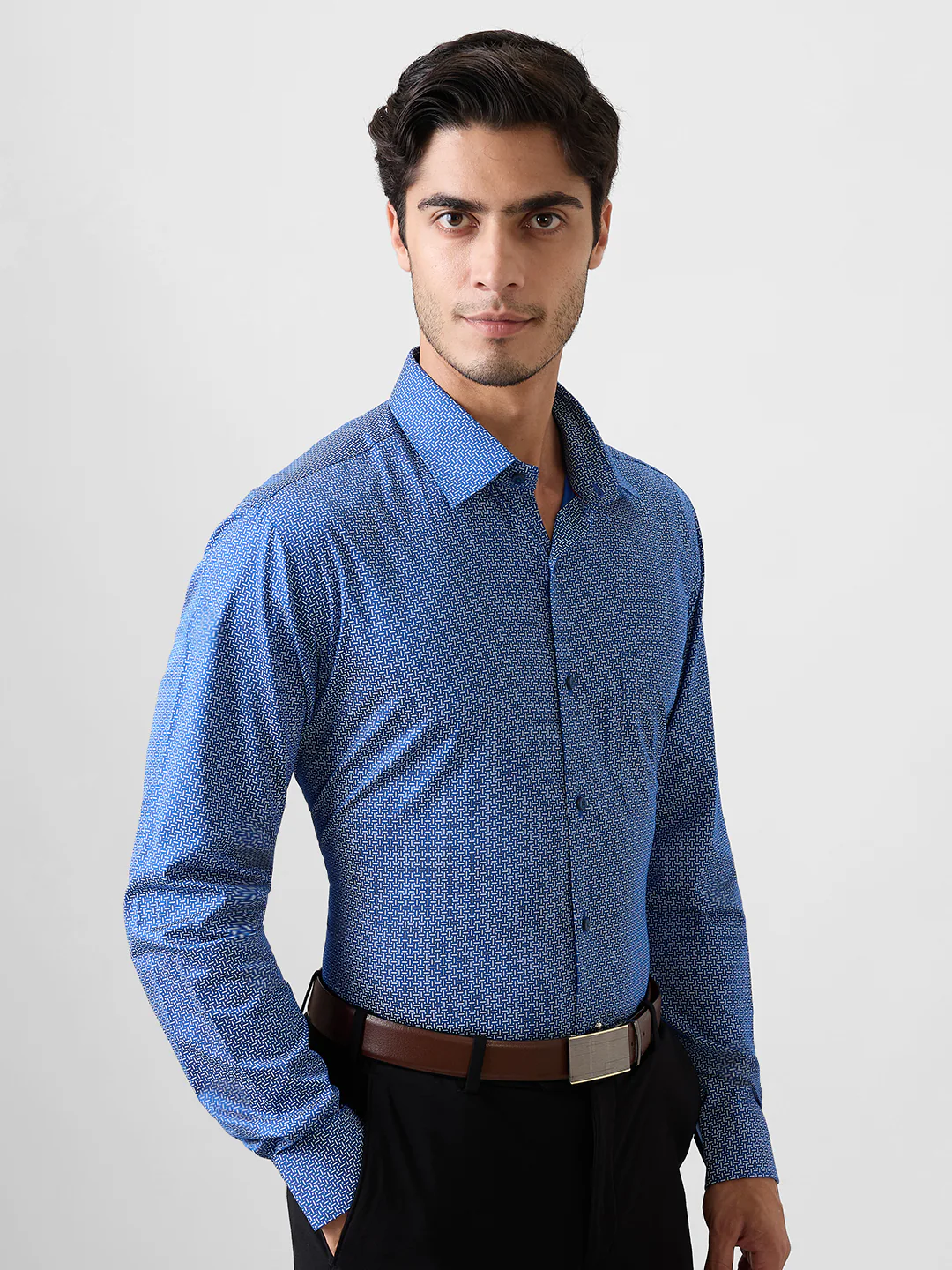 Raymond Men Blue Printed Regular Fit Cotton Blend Shirt - Image 2