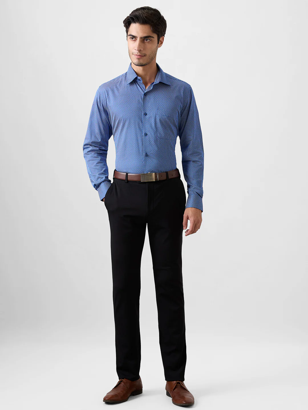 Raymond Men Blue Printed Regular Fit Cotton Blend Shirt - Image 5