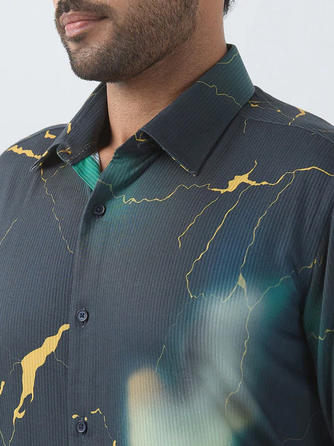 Raymond Men Blue Printed Regular Fit Cotton Blend Shirt - Image 6