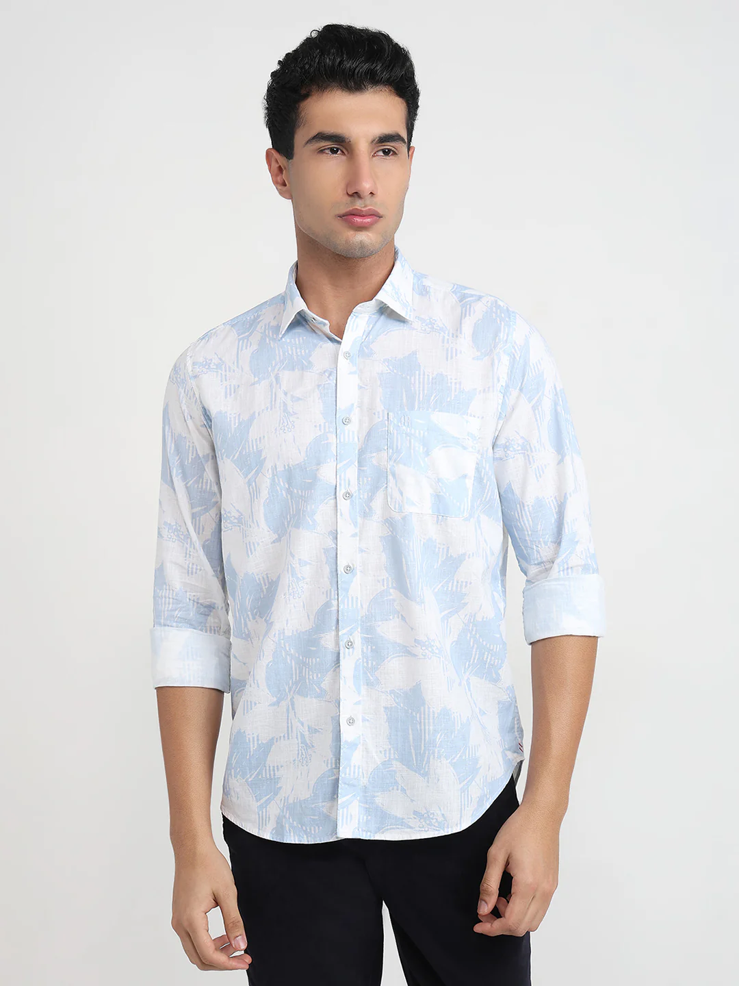 Raymond Men Blue Printed Regular Fit Cotton Casual Shirt