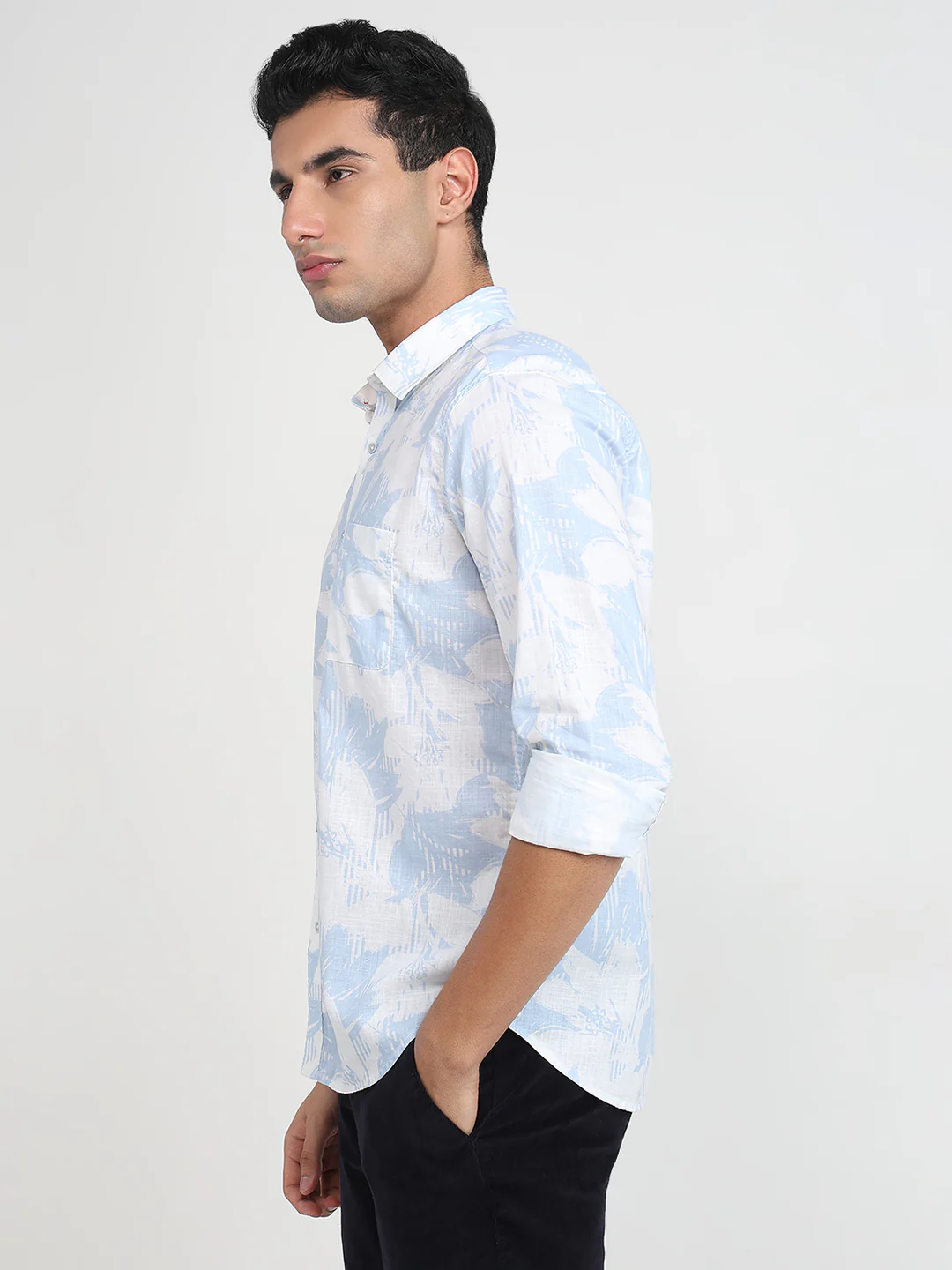 Raymond Men Blue Printed Regular Fit Cotton Casual Shirt - Image 2