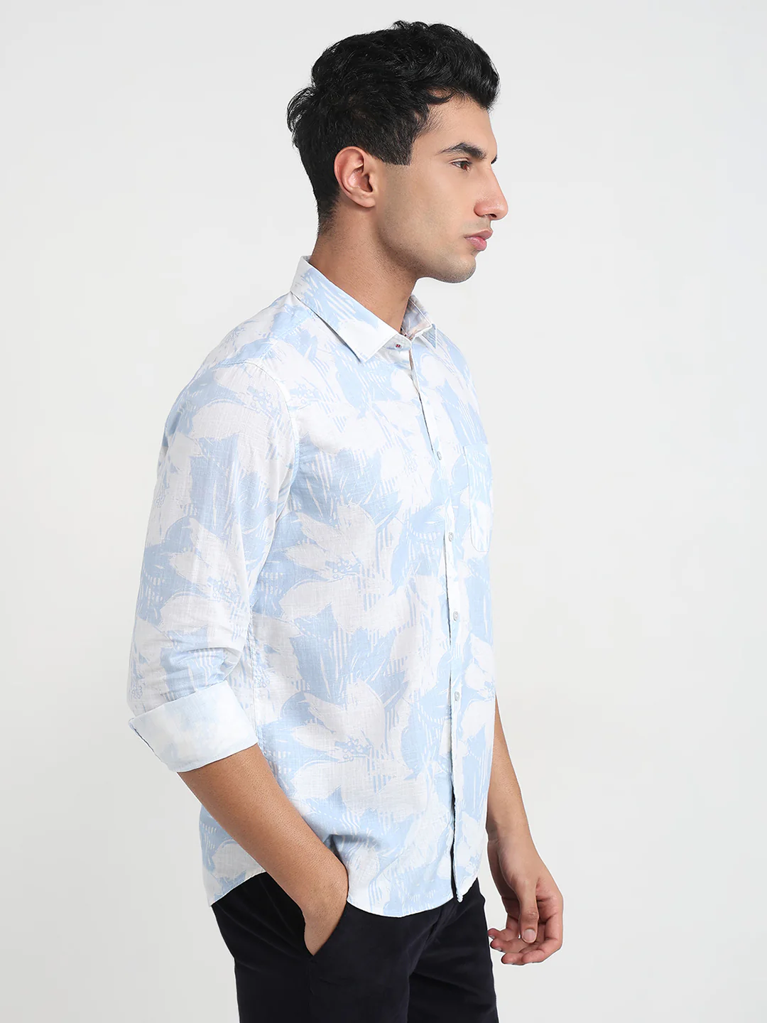 Raymond Men Blue Printed Regular Fit Cotton Casual Shirt - Image 3