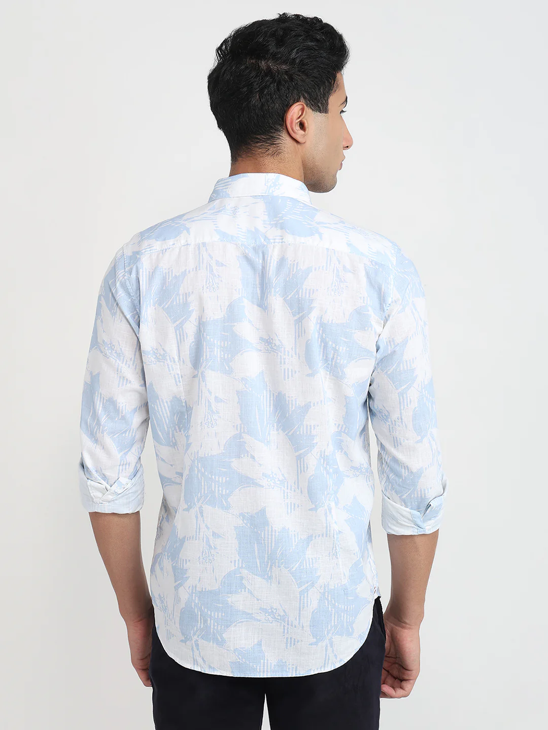 Raymond Men Blue Printed Regular Fit Cotton Casual Shirt - Image 4