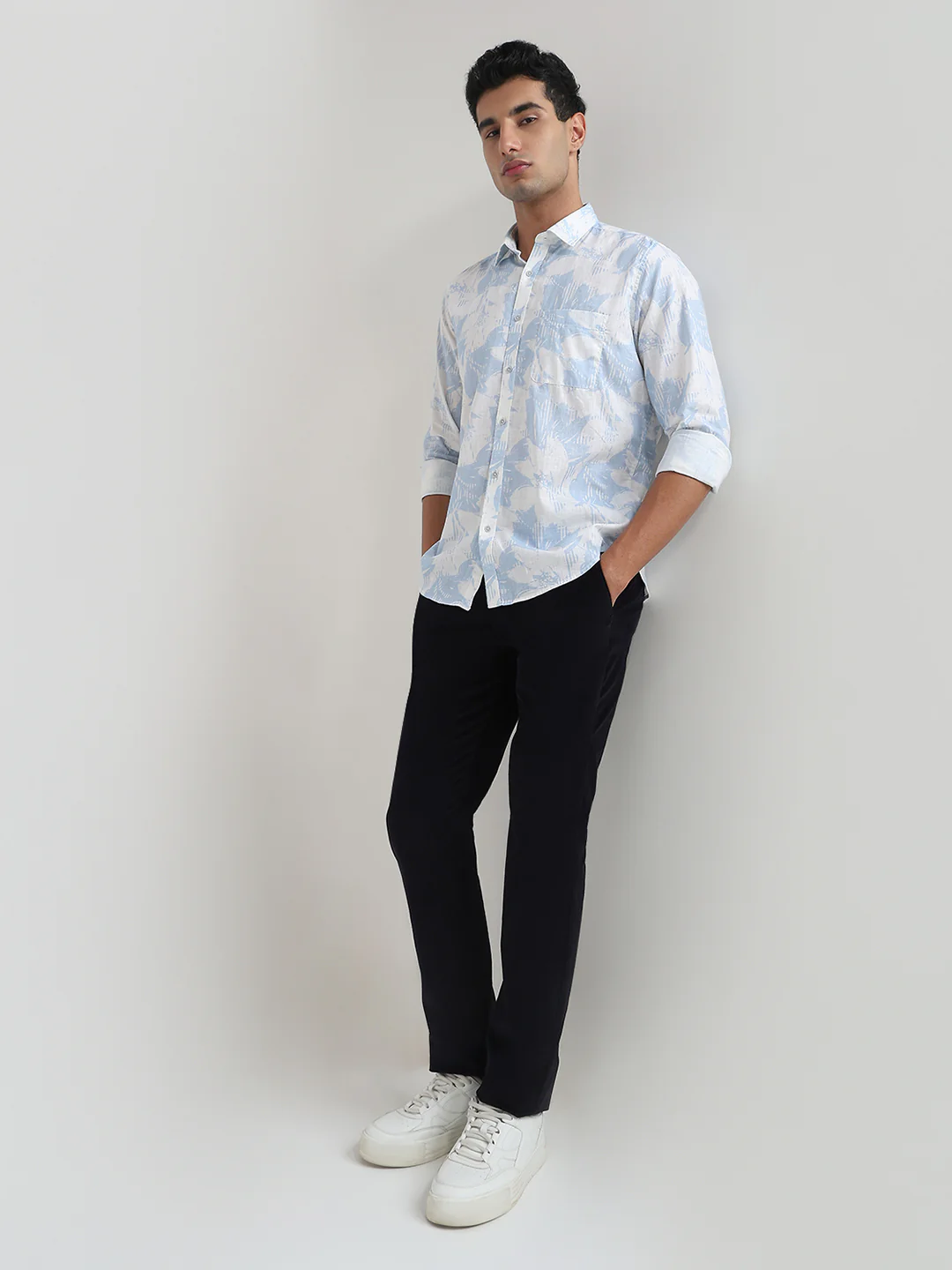 Raymond Men Blue Printed Regular Fit Cotton Casual Shirt - Image 5