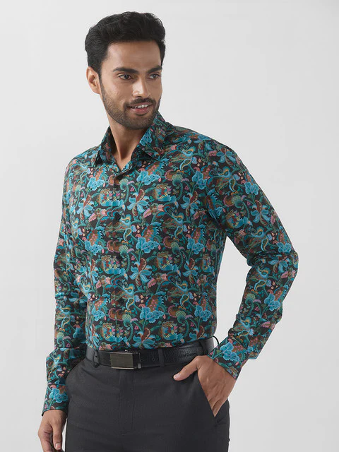 Raymond Men Blue Printed Regular Fit Cotton Formal Shirts - Image 3