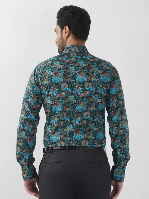 Raymond Men Blue Printed Regular Fit Cotton Formal Shirts - Image 4