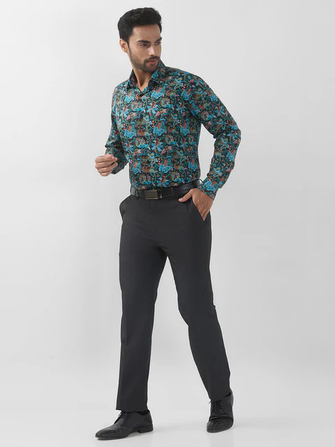 Raymond Men Blue Printed Regular Fit Cotton Formal Shirts - Image 5