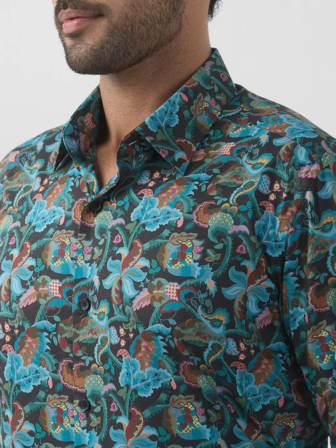 Raymond Men Blue Printed Regular Fit Cotton Formal Shirts - Image 6