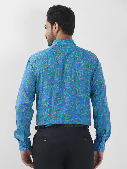 Raymond Men Blue Printed Regular Fit Cotton Formal Shirts - Image 4