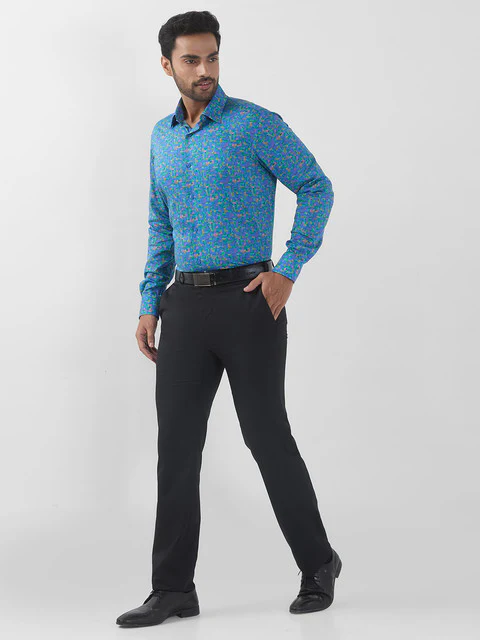 Raymond Men Blue Printed Regular Fit Cotton Formal Shirts - Image 5