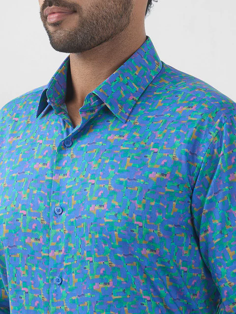 Raymond Men Blue Printed Regular Fit Cotton Formal Shirts - Image 6