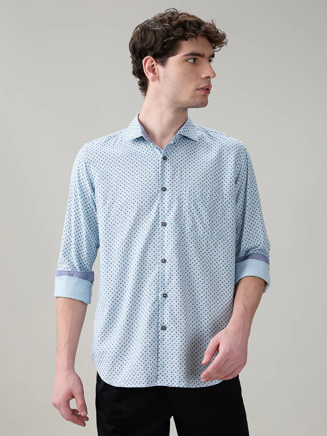 Raymond Men Blue Printed Regular Fit Cotton Full Sleeve Casual Shirt