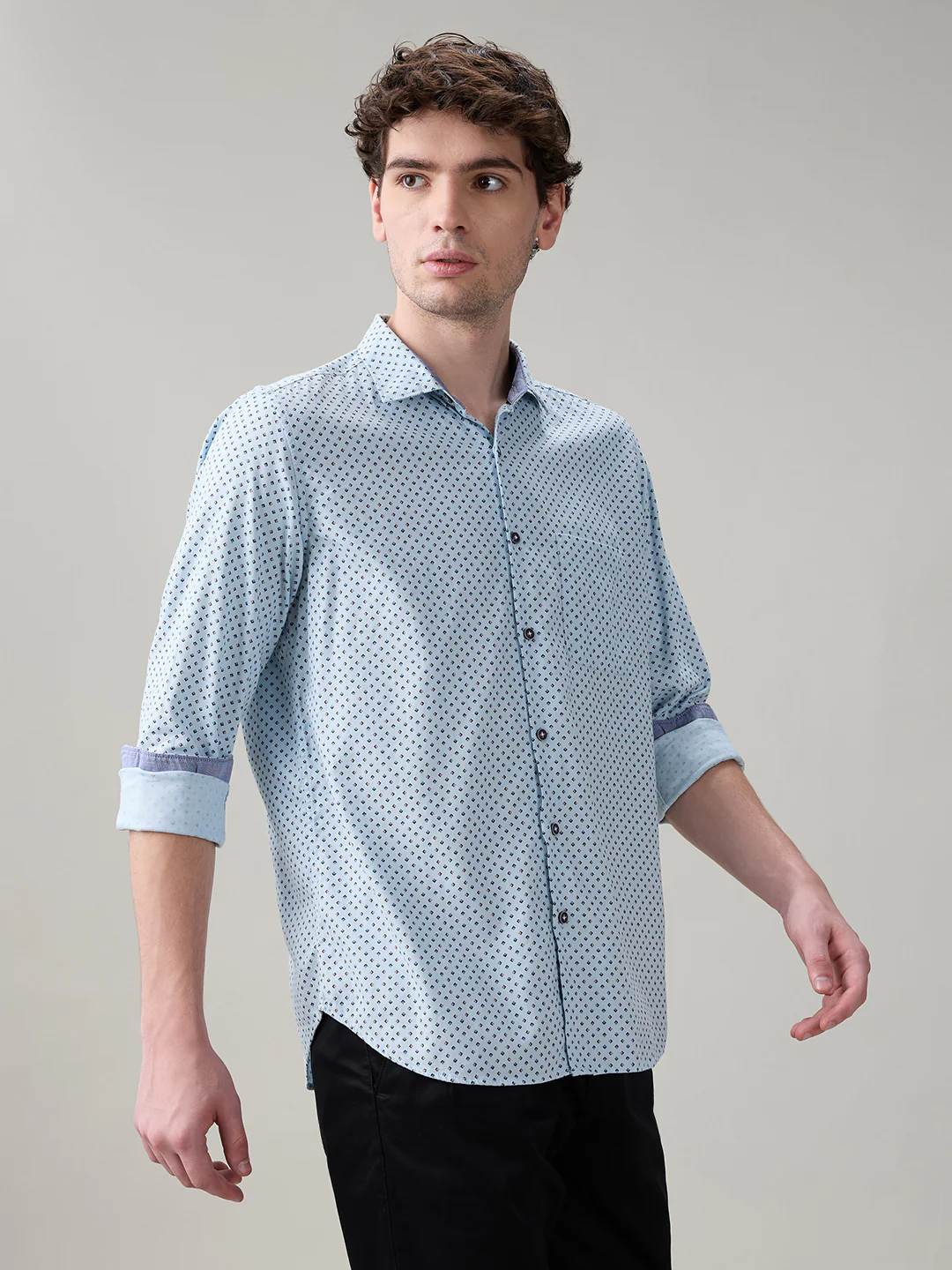 Raymond Men Blue Printed Regular Fit Cotton Full Sleeve Casual Shirt - Image 2