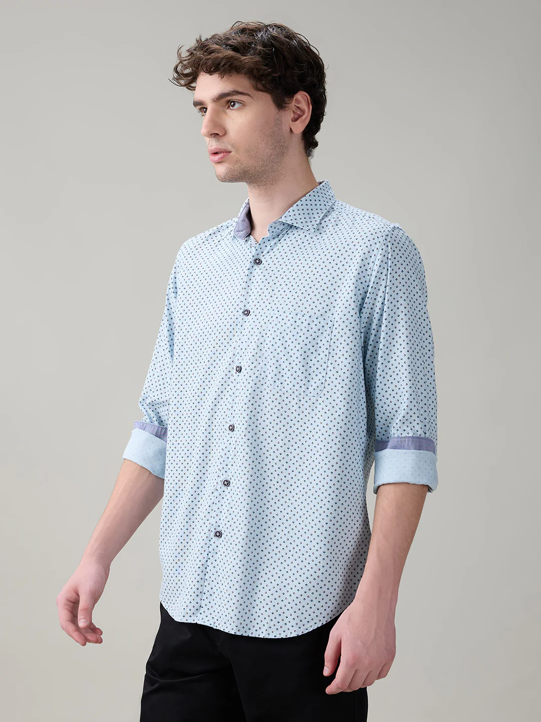 Raymond Men Blue Printed Regular Fit Cotton Full Sleeve Casual Shirt - Image 3