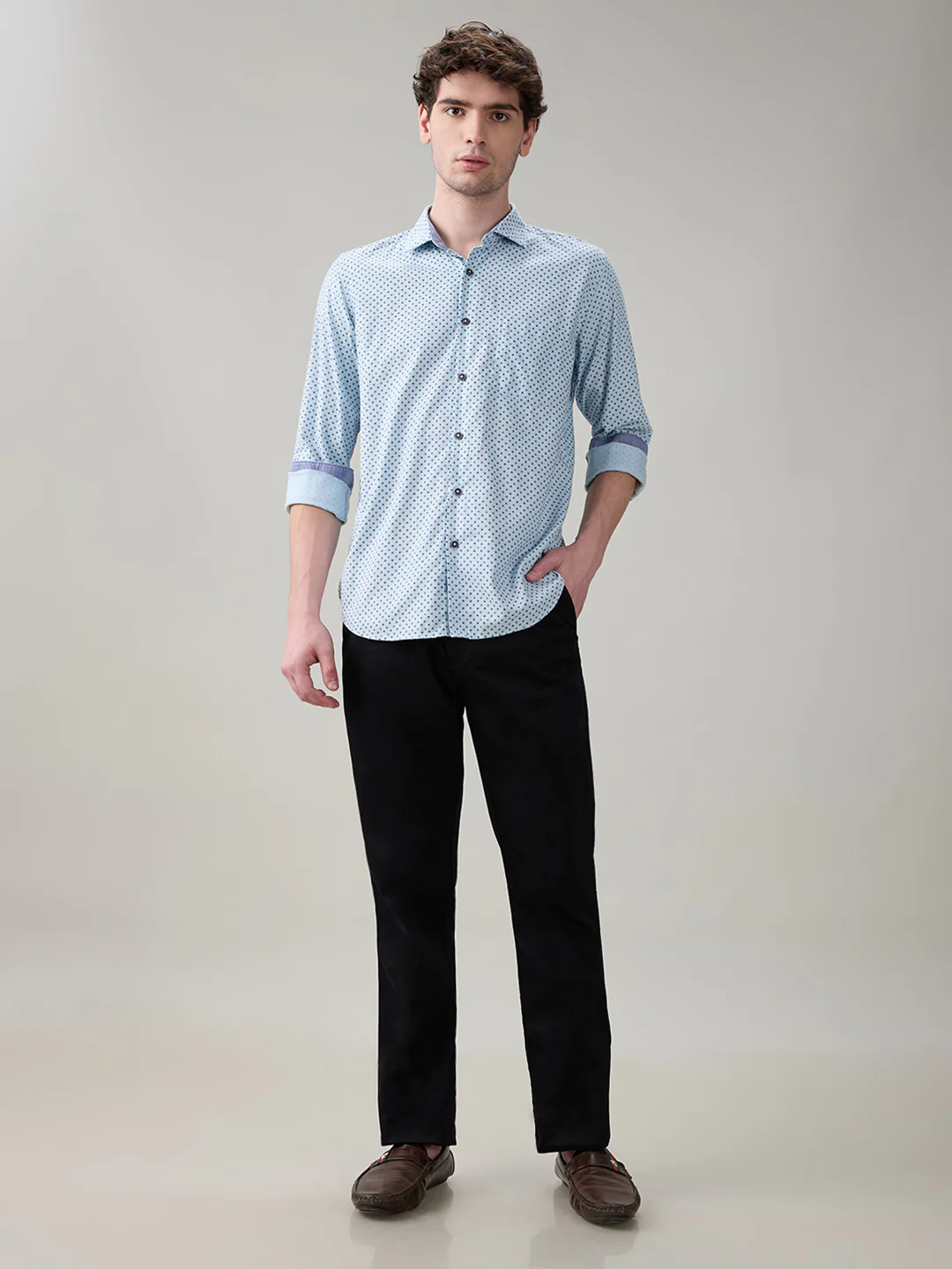Raymond Men Blue Printed Regular Fit Cotton Full Sleeve Casual Shirt - Image 5