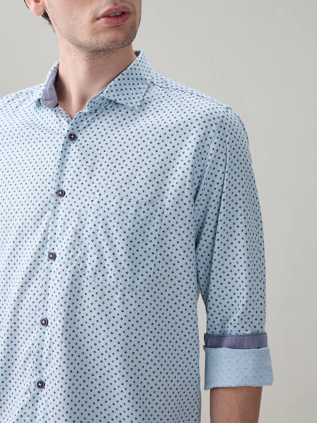 Raymond Men Blue Printed Regular Fit Cotton Full Sleeve Casual Shirt - Image 6