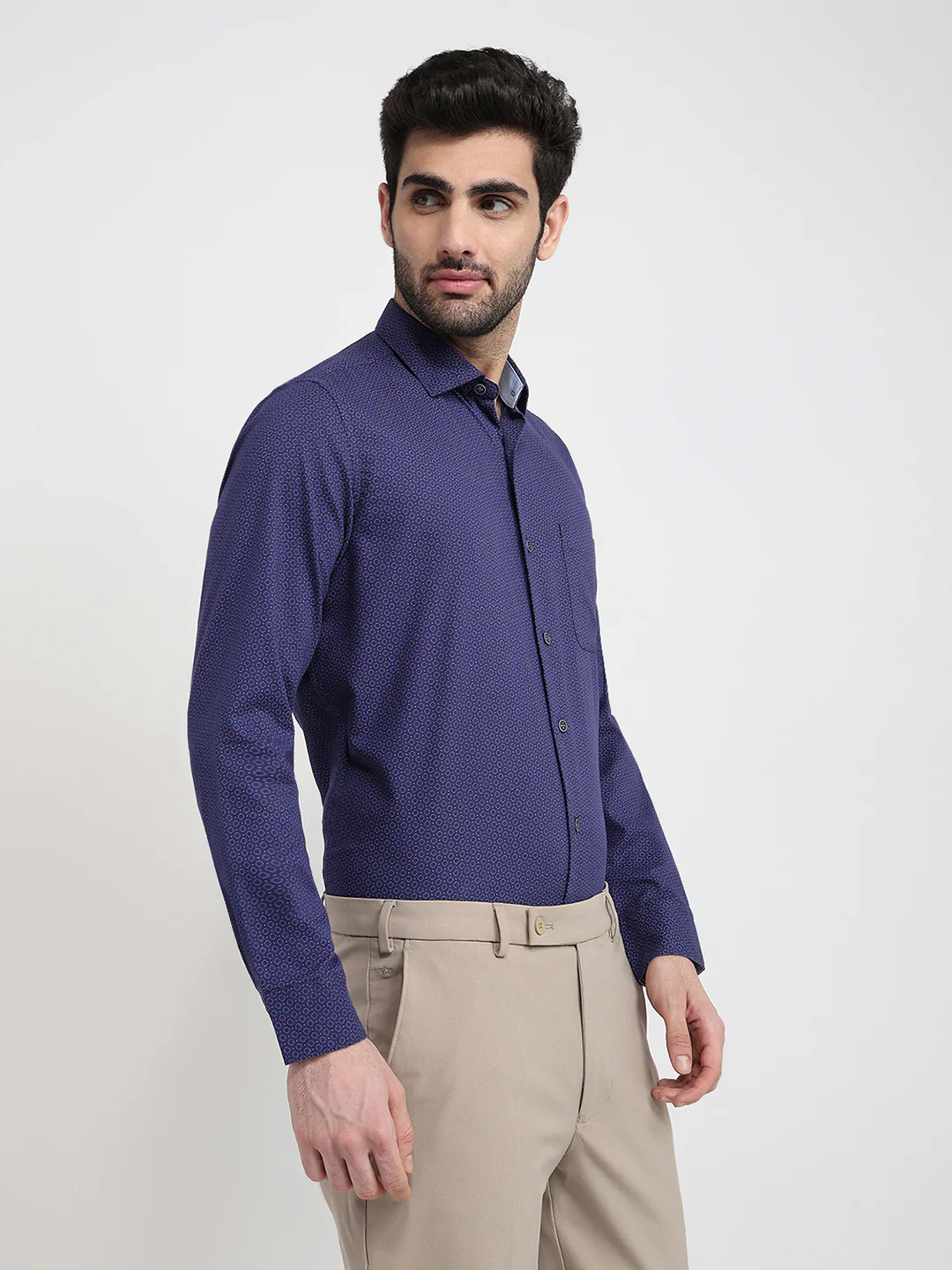 Raymond Men Blue Printed Regular Fit Cotton Full Sleeve Regular Collar Casual Shirt - Image 3
