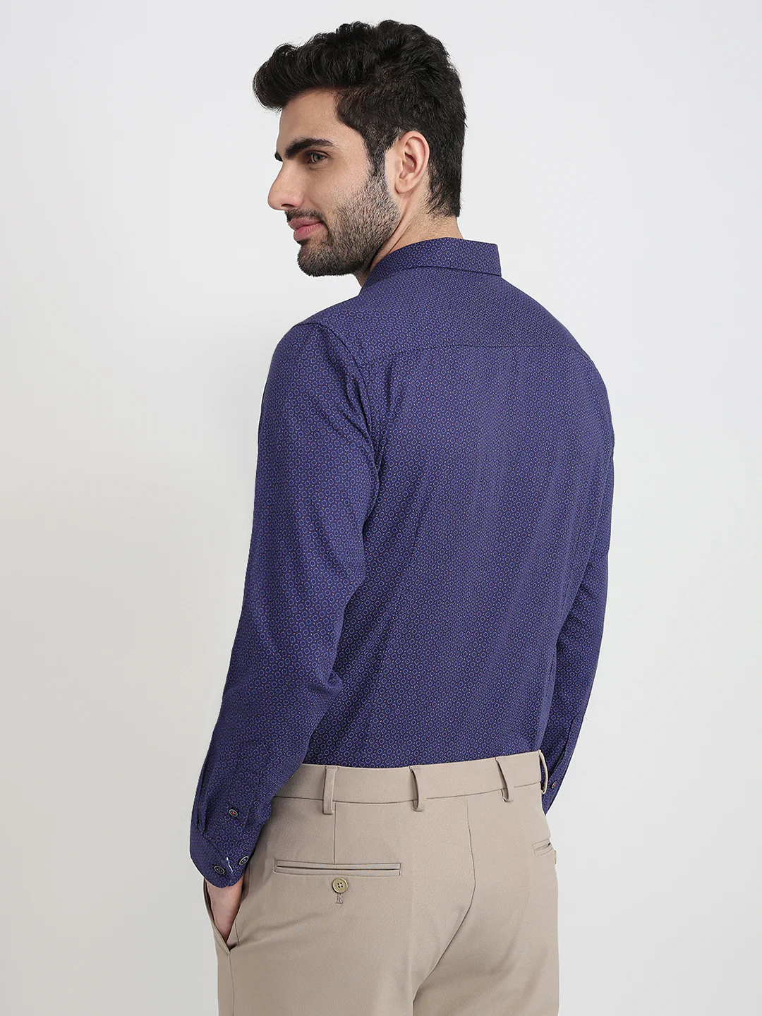Raymond Men Blue Printed Regular Fit Cotton Full Sleeve Regular Collar Casual Shirt - Image 4