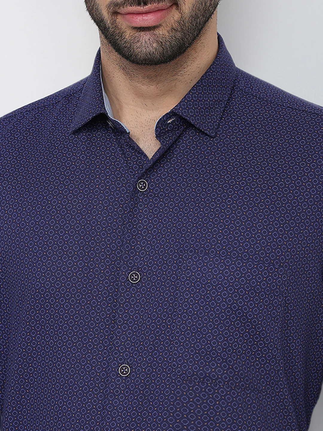 Raymond Men Blue Printed Regular Fit Cotton Full Sleeve Regular Collar Casual Shirt - Image 5