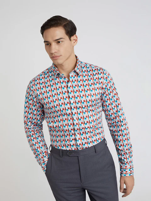 Raymond Men Blue Printed Regular Fit Cotton Shirt